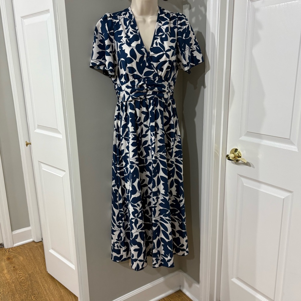 NWOT Navy and White Floral Midi Dress